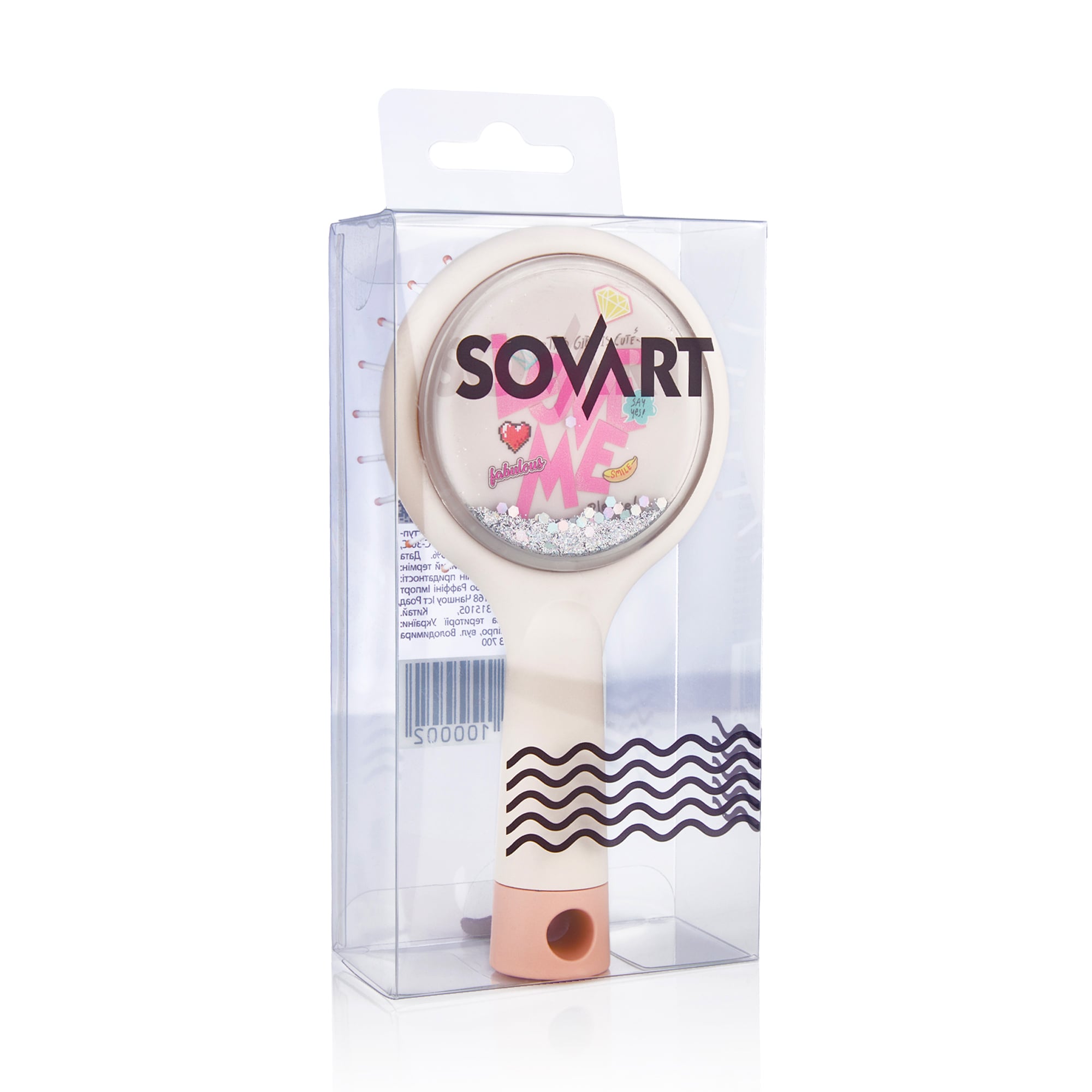 Масажна щітка для волосся Sovart з блискітками, персикова, 1 шт